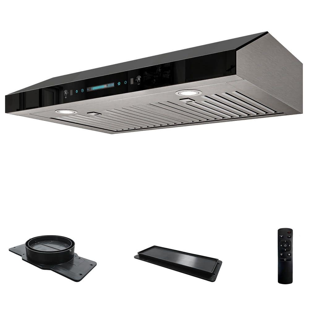 30 in. 900 CFM Ducted Under Cabinet Gesture Control Range Hood in Black Glass with 2 LED Lights