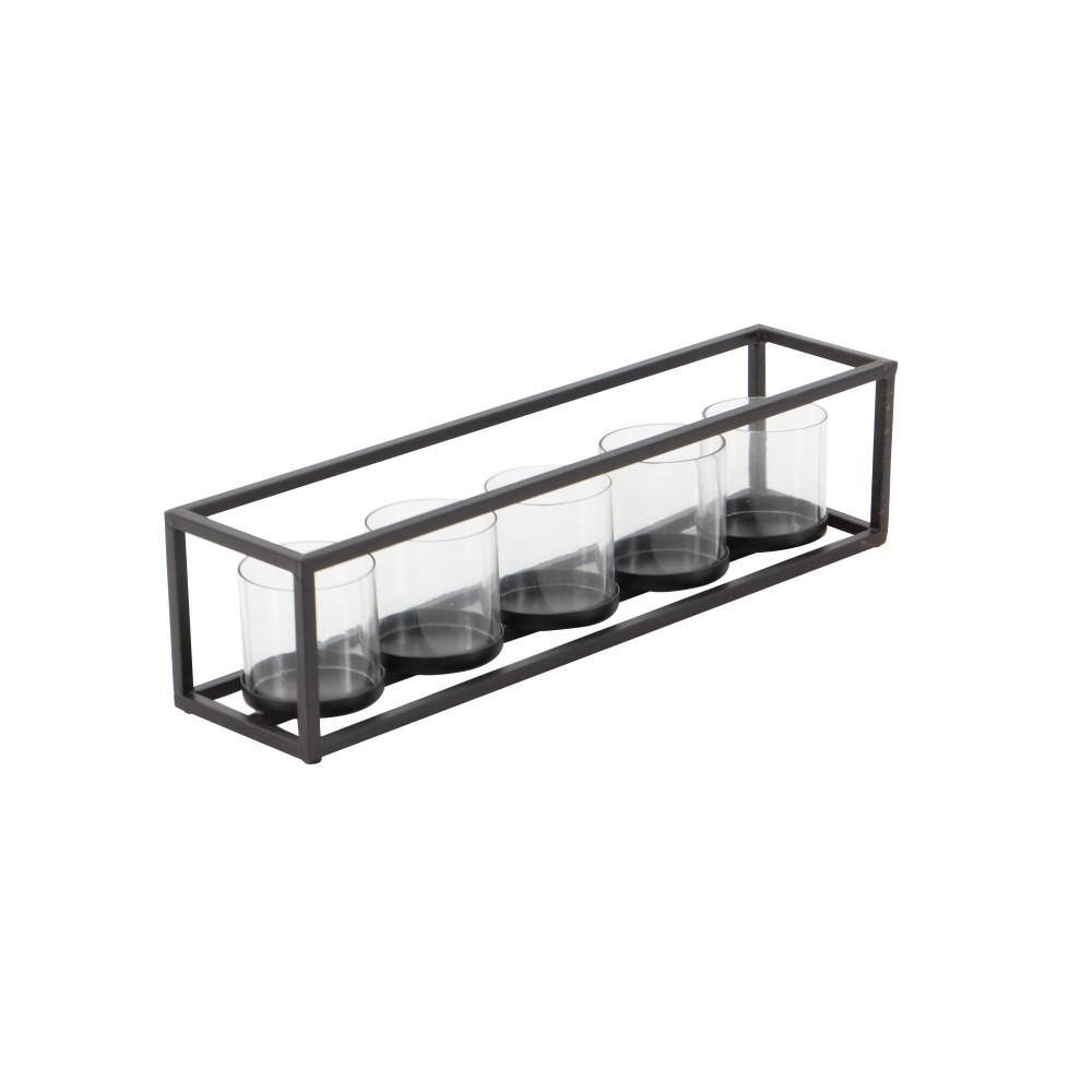 Elegant 22" Black Iron and Glass Five-Votive Candle Holder