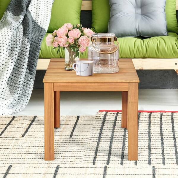 FORCLOVER Wood Square Patio Coffee Table in Natural