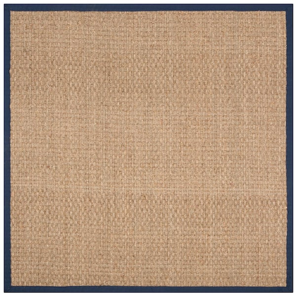 SAFAVIEH Natural Fiber Beige/Blue Doormat 3 ft. x 3 ft. Border Woven Square Area Rug