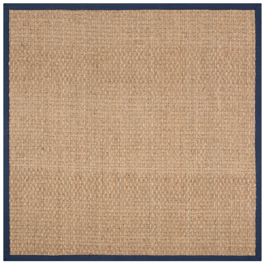 SAFAVIEH Natural Fiber Natural/Blue 8 ft. x 8 ft. Border Woven Square ...