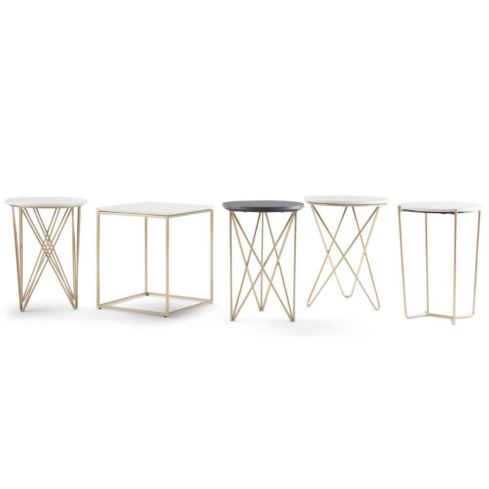 Gabon 18" White Marble and Gold Metal Round End Table