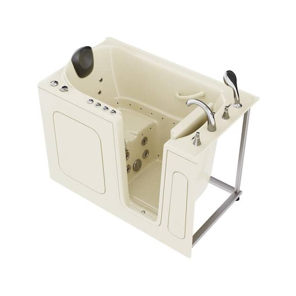 HD Series 54 in. Right Drain Quick Fill Walk-In Whirlpool Bath Tub with Powered Fast Drain in Biscuit