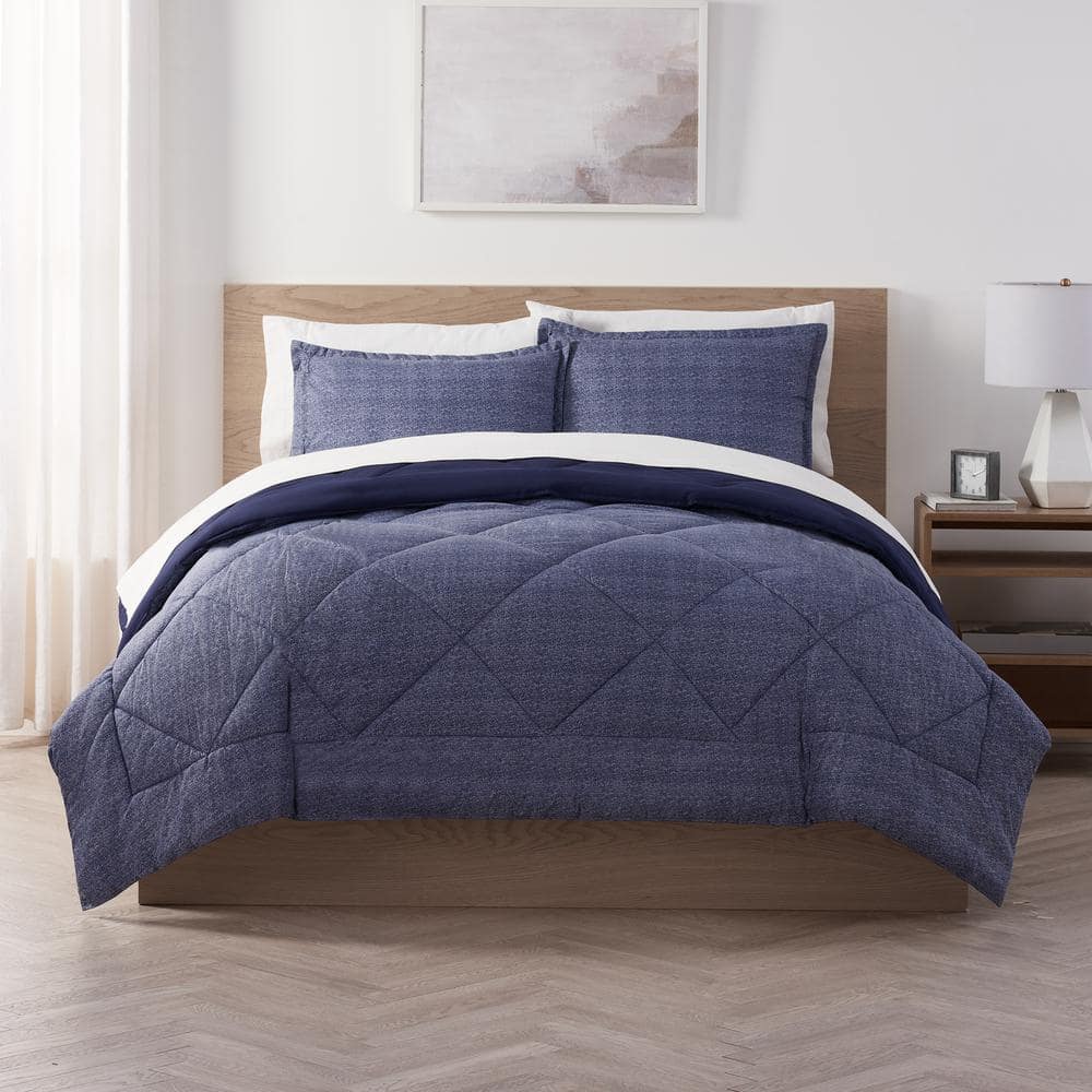 Serta Supersoft 3-Piece Navy Solid Polyester Full/Queen Cooling ...