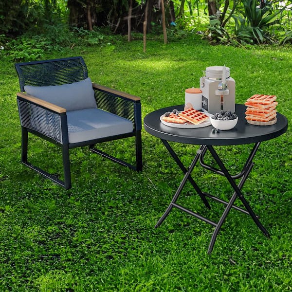 32 in. W Black Round Metal Light-Weight Foldable Table for Outdoor/Indoor Use