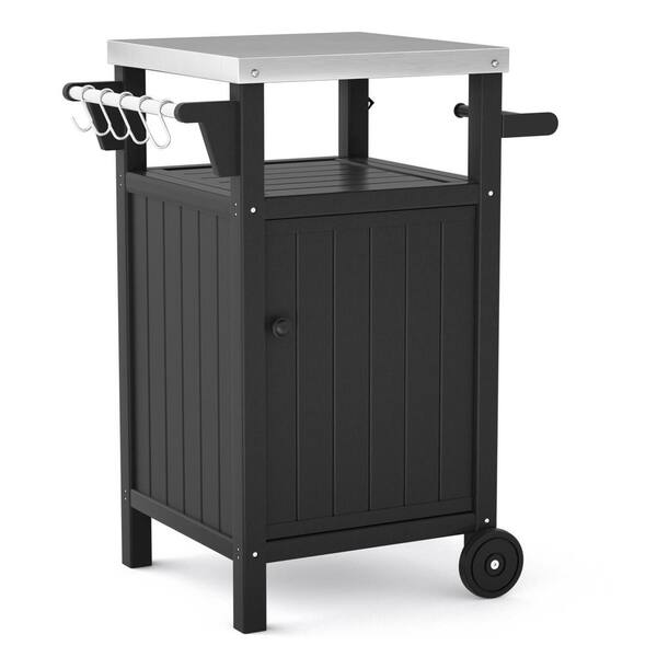 Cesicia 27 in. Black Outdoor Grilling Cart with Stainless Steel Countertop and Storage