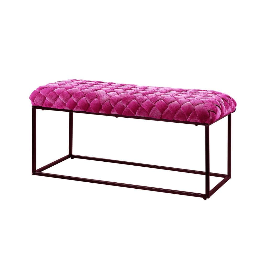 Loft Lyfe Mariana Pink Fuchsia with Upholstered The LBH211-02FC-HD W 17.3 in. Depot - in. in. Velvet 39.4 x Home Bench x D 18.1 H