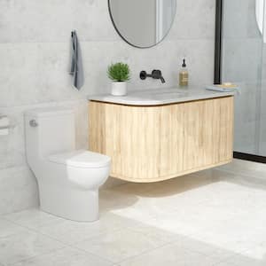 12 in. Rough-In 1-piece 1.28/1.1 GPF Single Flush Elongated Toilet in White, Seat Included