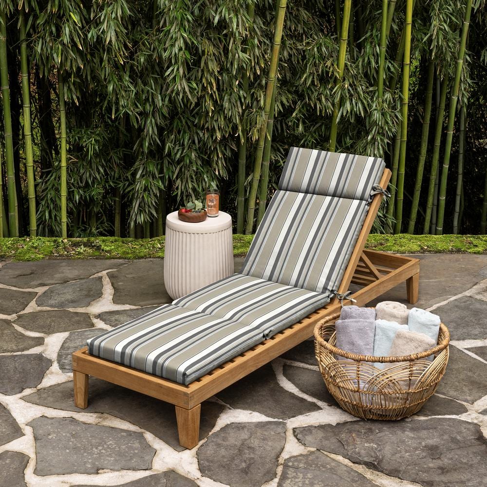 Taupe Grey Boardwalk Stripe Outdoor Chaise Lounge Cushion