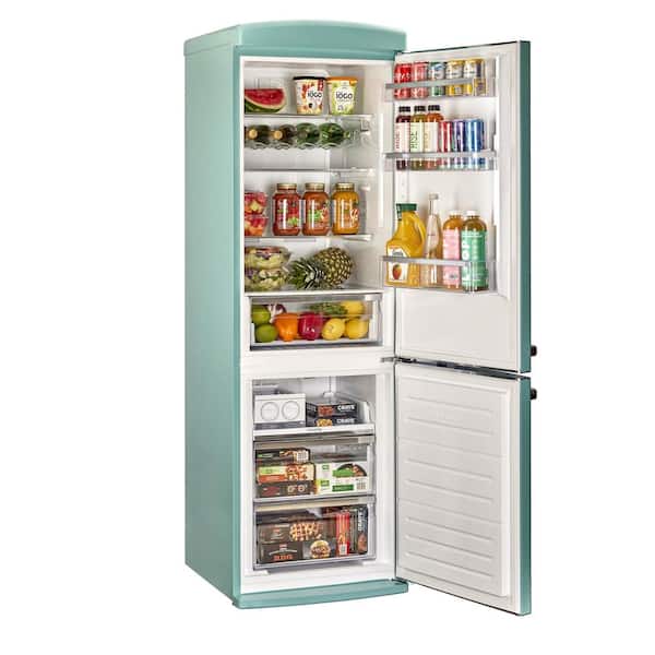 Classic Retro 23.8 in 11.7 cu. ft. Frost Free Retro Bottom Freezer Refrigerator in Ocean Mist Turquoise, ENERGY STAR