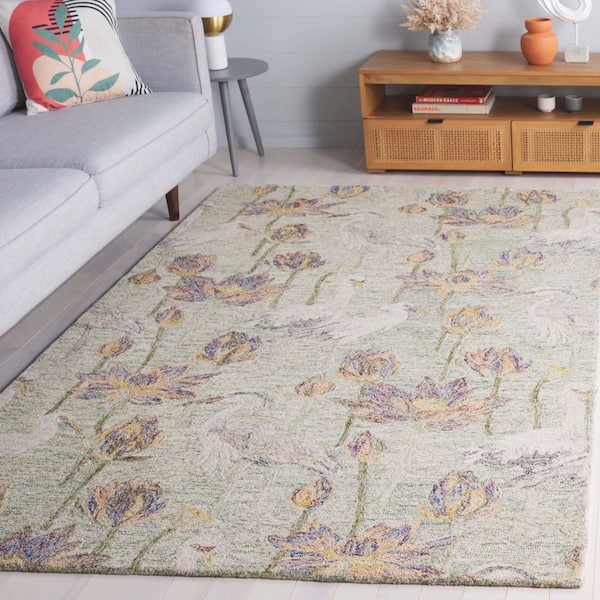 Blossom 6 ft. x 6 ft. Green/Ivory Oversized Floral Square Area Rug