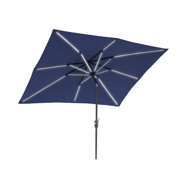 9 ft. x 7 ft. Market Rectangular Next Gen Solar Lighted Patio Umbrella in Navy