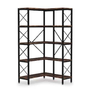 Eulas 65.74 in. Black/Brown Engineered Wood 5-Shelf Standard Corner Bookcase with Storage Display Rack for Living Room