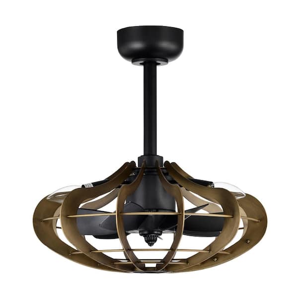 Warehouse of Tiffany Mia 18 in. 3-Light Indoor Matte Black and Faux Wood Grain Finish Ceiling Fan with Light Kit