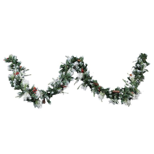 2-Pack 9 ft. Pre-Lit Snow Flocked Christmas Garland with Red Berries