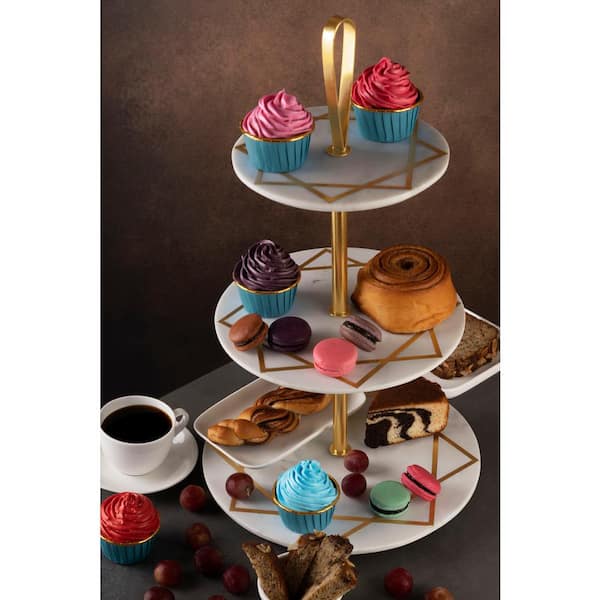 3-Tier White Marble Marbella Cake Stand