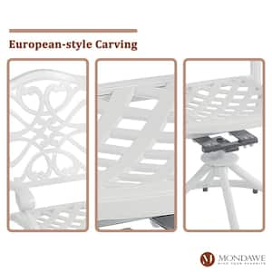 White Cast Aluminum Outdoor European Carving Swivel Dining Chair Set of 2