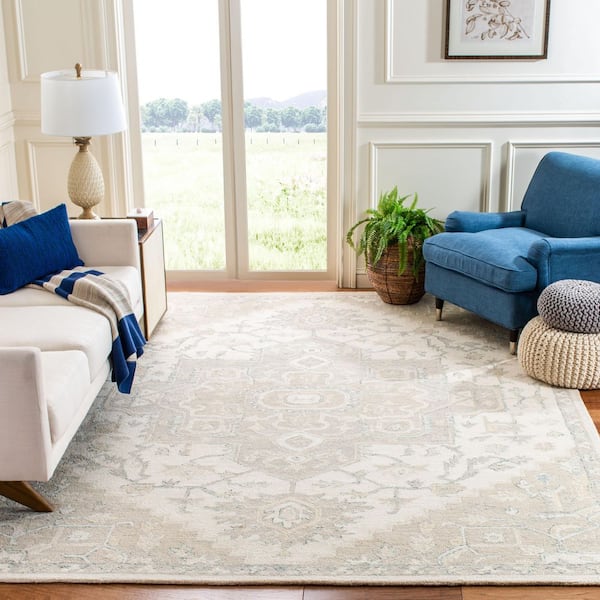 Micro-Loop Ivory/Beige 11 ft. x 15 ft. Floral Medallion Area Rug