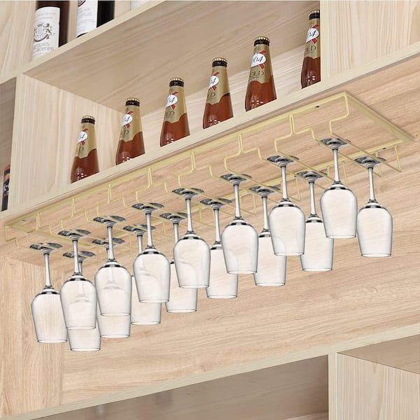 8-Row Extreme Large Stemware Hanger with Screws, Wine Glass Rack Under Cabinet for Bar Counter, Kitchen, Gold