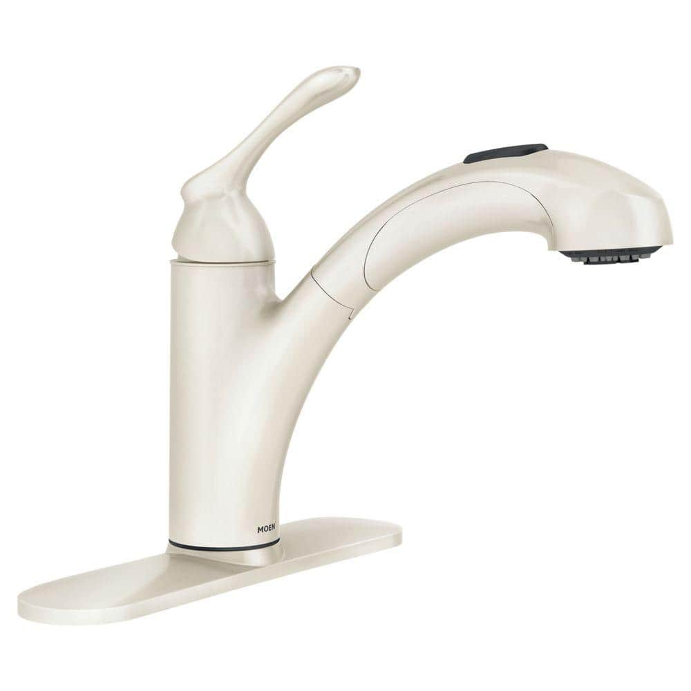 MOEN Banbury Single Handle Pull Out Sprayer Kitchen Faucet With Power   Ivory Moen Pull Out Kitchen Faucets 87017v 64 1000 