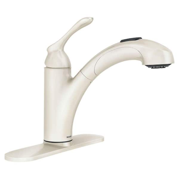 MOEN Banbury Single-Handle Pull-Out Sprayer Kitchen Faucet with Power Clean in Ivory