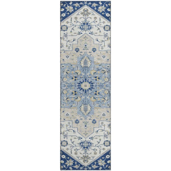 Mayfield Premium Machine Washable Abstract AMF2533 Navy 2 ft. x 7 ft. Runner Rug