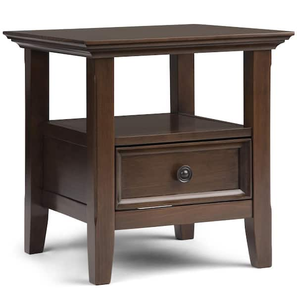 Simpli Home Amherst Solid Wood 19 in. Wide Square Transitional End Table in Natural Aged Brown