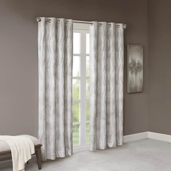 Sun Smart Alastair Grey Printed Jacquard 50 in. W x 108 in. L Blackout Grommet Top Curtain