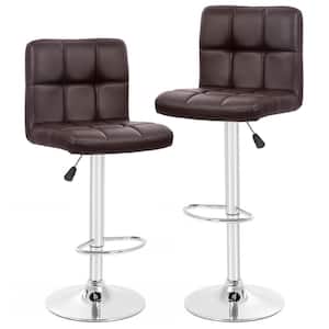 Reiner 37 in. Brown Low Back Swivel Metal Bar Stool with Faux Leather Seat (Set of 2)