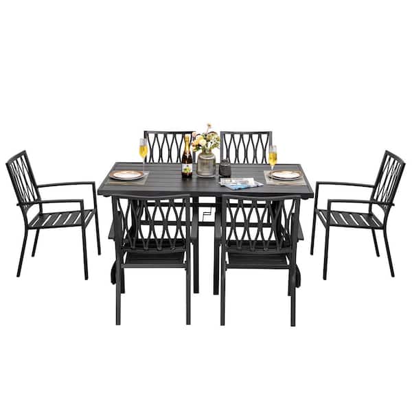 7-Piece Black Iron Outdoor Dining Set