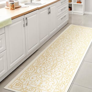 Charleston Vintage Filigree Textured Weave Cream/Yellow 2 ft. x 10 ft. Indoor/Outdoor Area Rug