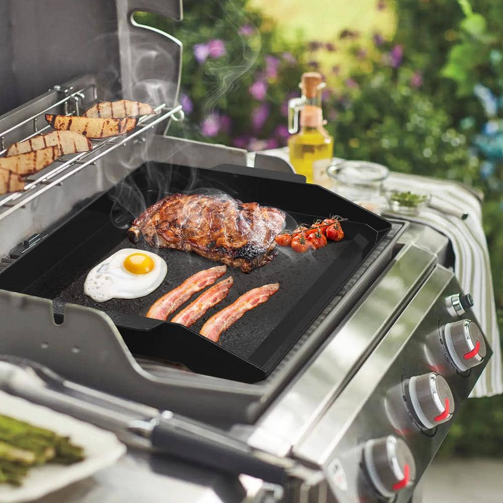 Black Enamelled Cast Iron Flat Top Griddle Plate, 23" x 16"