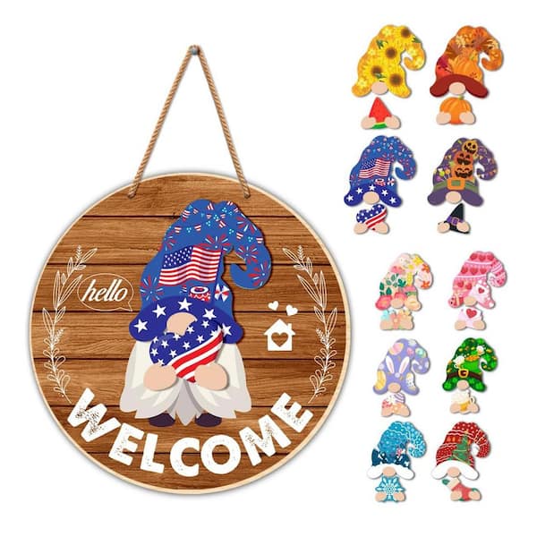 Unbranded Seasonal Gnome Interchangeable Decor 12 in. x 12 in. Round 21-Pieces by Wooden Wall Art Multicolor