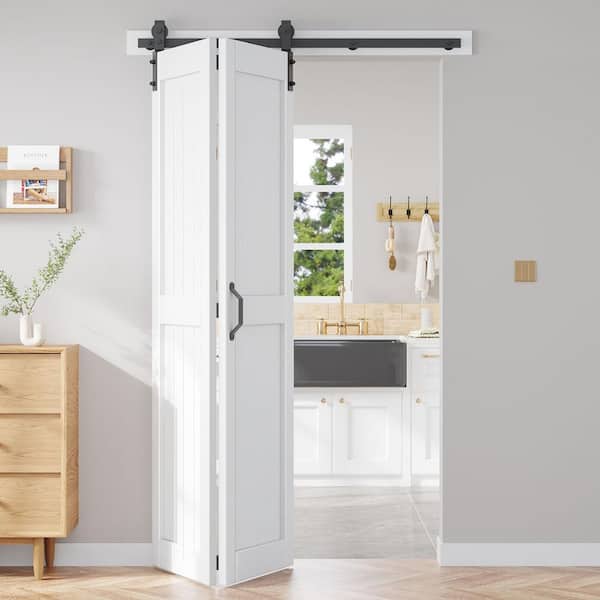 48 in. x 84 in. Paneled White Finished Solid Core MDF Wood Composite Bi-fold Door with Hardware