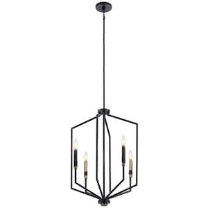 Armand 4-Light Black with Bronze Accent Contemporary Candle Foyer Pendant Hanging Light