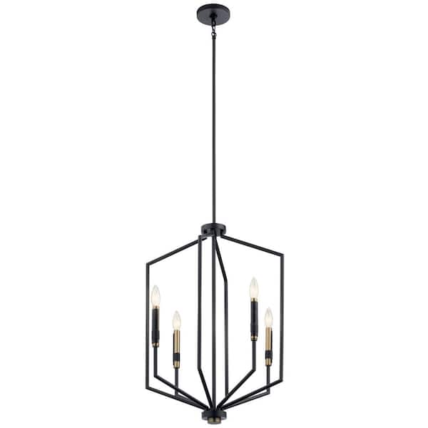KICHLER Armand 4-Light Black with Bronze Accent Contemporary Candle Foyer Pendant Hanging Light