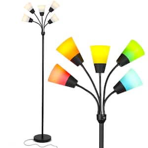 Medusa Modern 78 in. Classic Black Modern 5-Light Adjustable Gooseneck LED Floor Lamp with 5 Multicolored Cone Shades