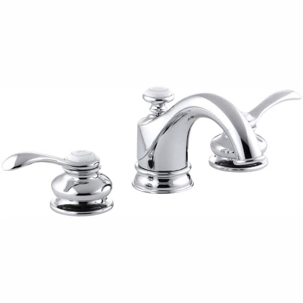 KOHLER Fairfax 8 in. Widespread 2-Handle Low-Arc Water-Saving Bathroom Faucet in Polished Chrome with Lever Handles