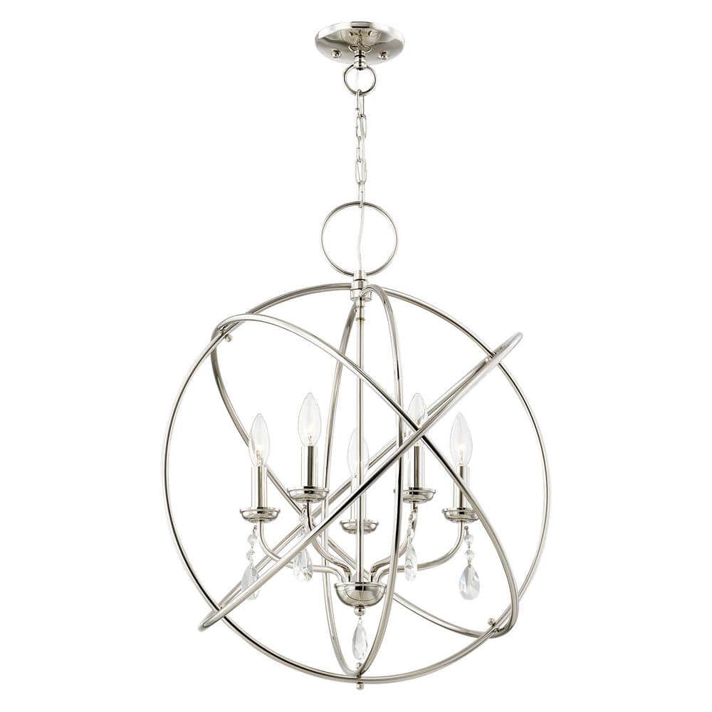 Polished Nickel Mini Chandelier with Clear Crystal Accents