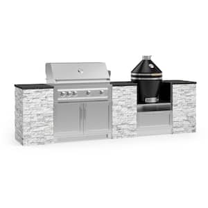 Outdoor Kitchen Signature SS 125.16 in. L x 25.5 in. D x 53.5 in. H 9 Piece Cabinet Sett in White Crystal Marble (LP)