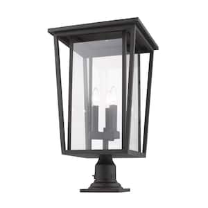 Seoul 25 .75 in. 3-Light Bronze Alumin.um Hardwired Outdoor Weather Resistant Pier Mount Light with No Bulb in.cluded