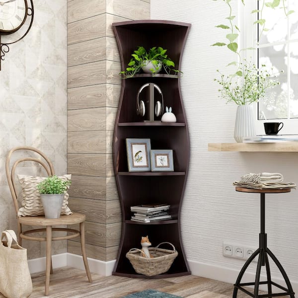 Furniture of America Lenard 70.8 in. Walnut Wood 5-shelf