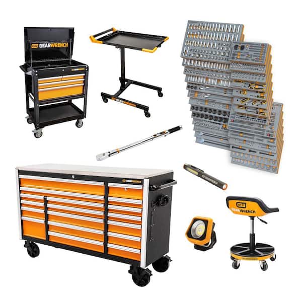 MEGAMOD 72 in. x 25 in. 18-Drawer Mobile Workbench Cabinet with Master Mechanics Tool Set in Foam Trays (1,268-Pieces)