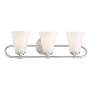 Bell Style 22 in. 3-Light Brushed Nickel Vanity Light with Opal Glass Shades
