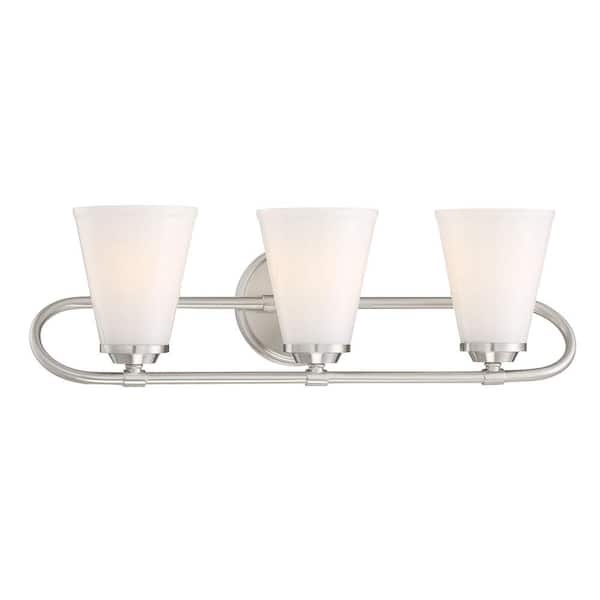 23 in. 3-Light Brushed Nickel Contemporary Wall Sconce with Opal Glass Shades