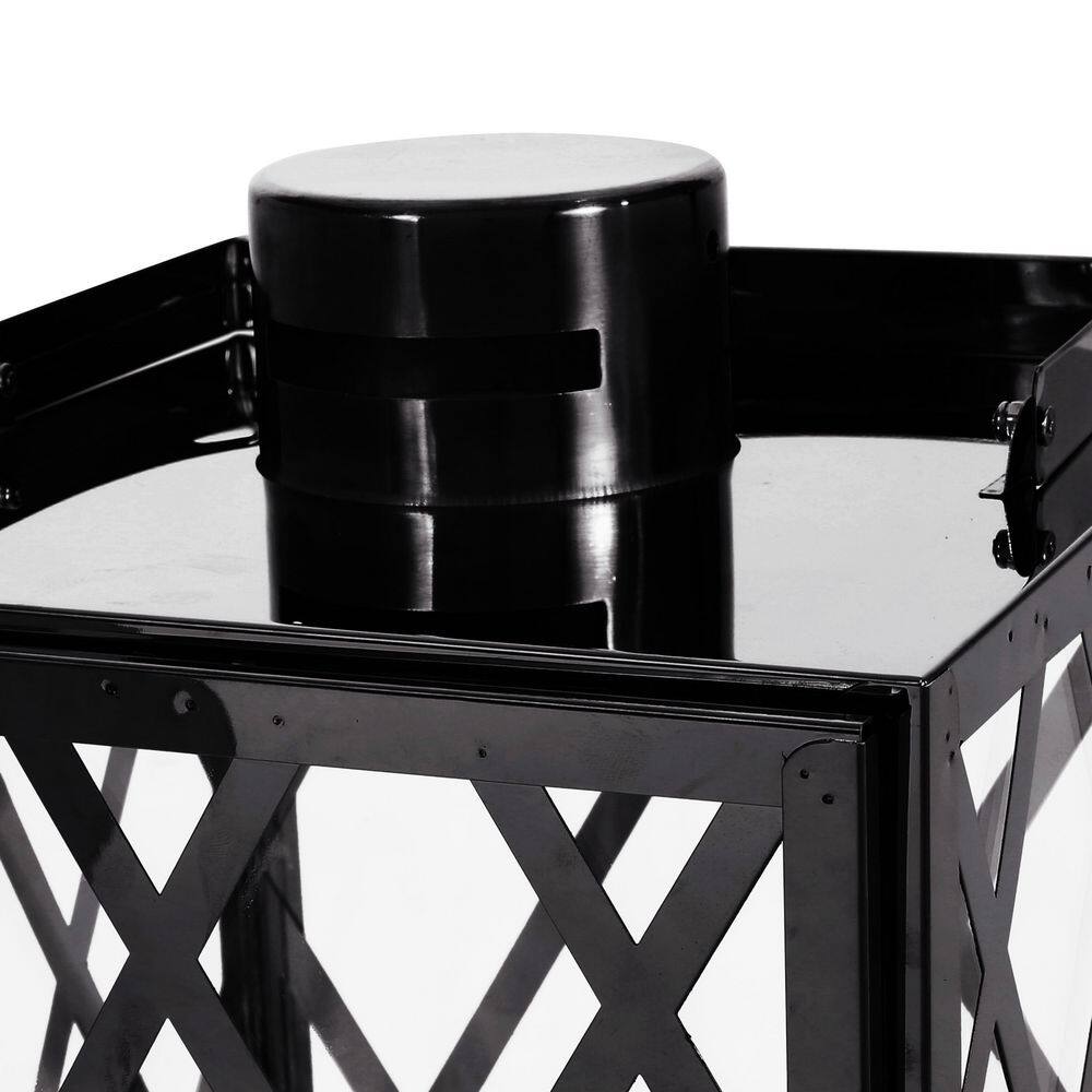 Black Hexagonal Stainless Steel and Glass Outdoor Lantern