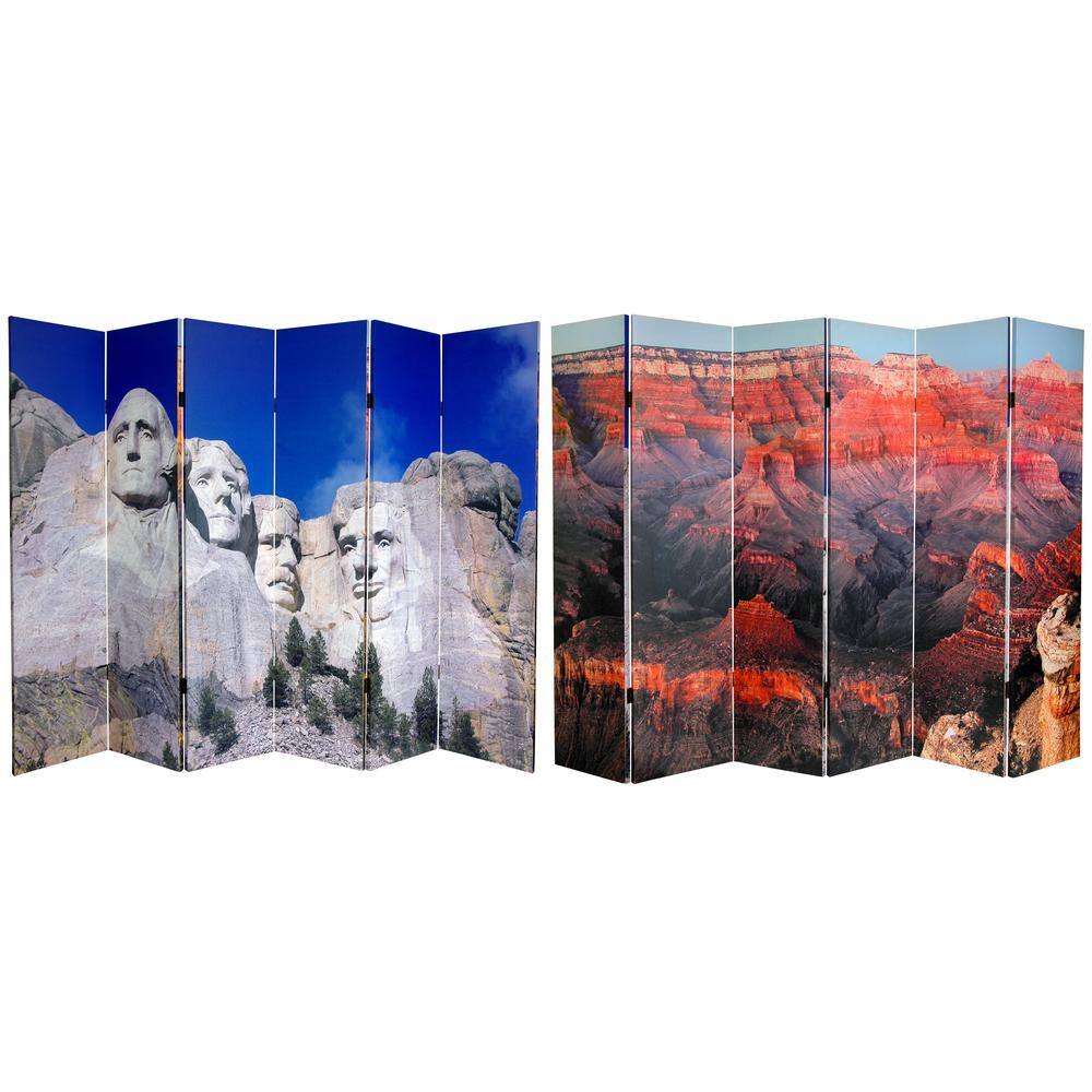 Oriental Furniture 6 Ft Tall Double Sided Monuments Canvas Room Divider, Rushmore/Grand Canyon, 3 panel
