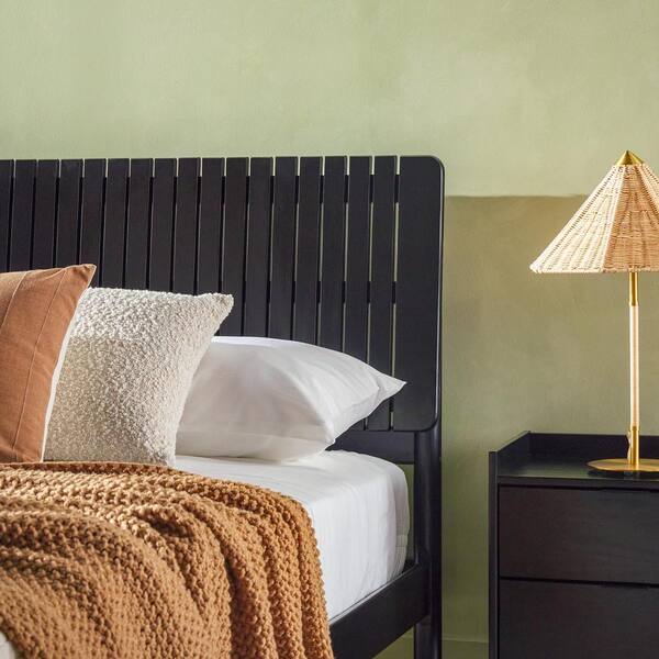 Welwick Designs Modern Black Solid Wood Frame Queen Platform Bed with Minimalist Slat Design Headboard HD10019 The Home Depot