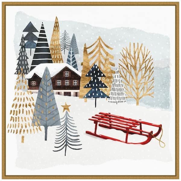 Amanti Art 22 in. Christmas Chalet II Christmas Holiday Framed Canvas Box Wall Art