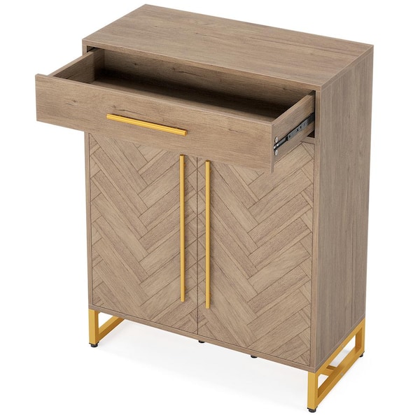 BYBLIGHT Lauren 40 in. H x 32 in. W Brown Engineered Wood Shoe Storage Cabinet Modern Shoe Rack Organizer with Shelves